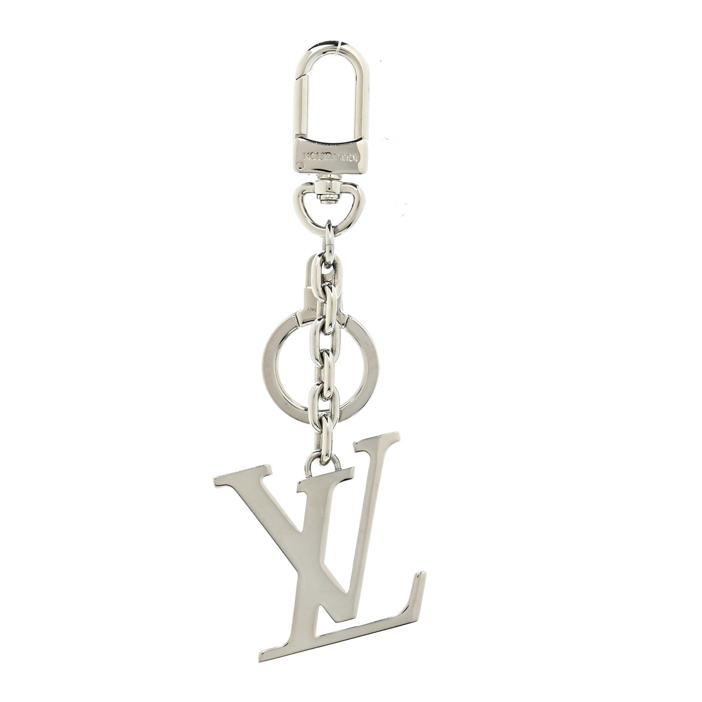 Metal Palladiium Finish LV Initiales Bag Charm Key Holder Silver