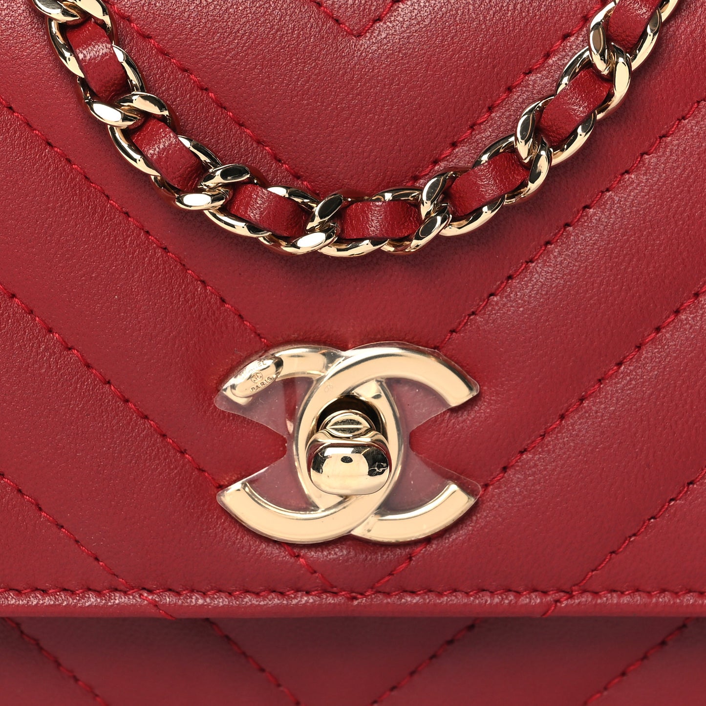 Lambskin Chevron Quilted Long Trendy CC Wallet On Chain WOC Red