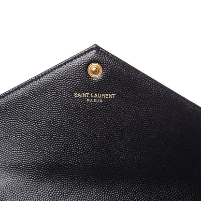 Saint Laurent Grain De Poudre Matelasse Chevron Monogram Envelope Chain Wallet Black 6 of 11