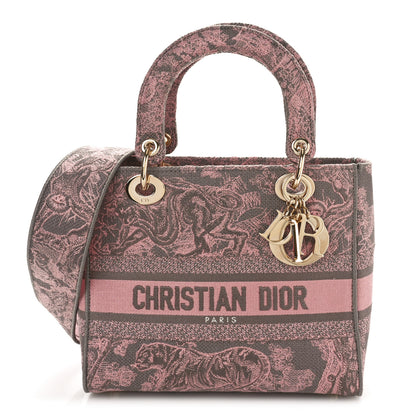 Christian Dior Canvas Toile De Jouy Embroidered Medium Lady D-Lite Gray Pink 1 of 9