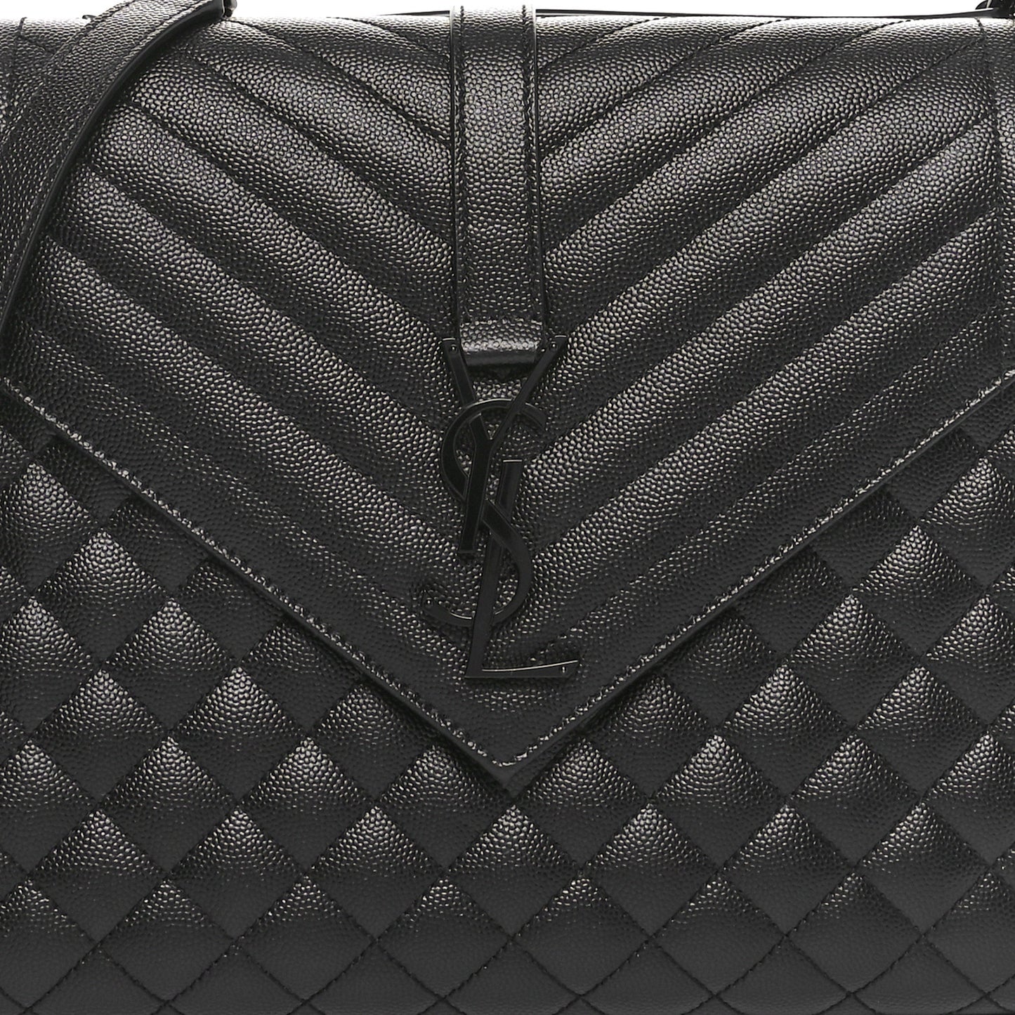 Grain De Poudre Textured Mixed Matelasse Large Triquilt Monogram Monochrome Satchel Black