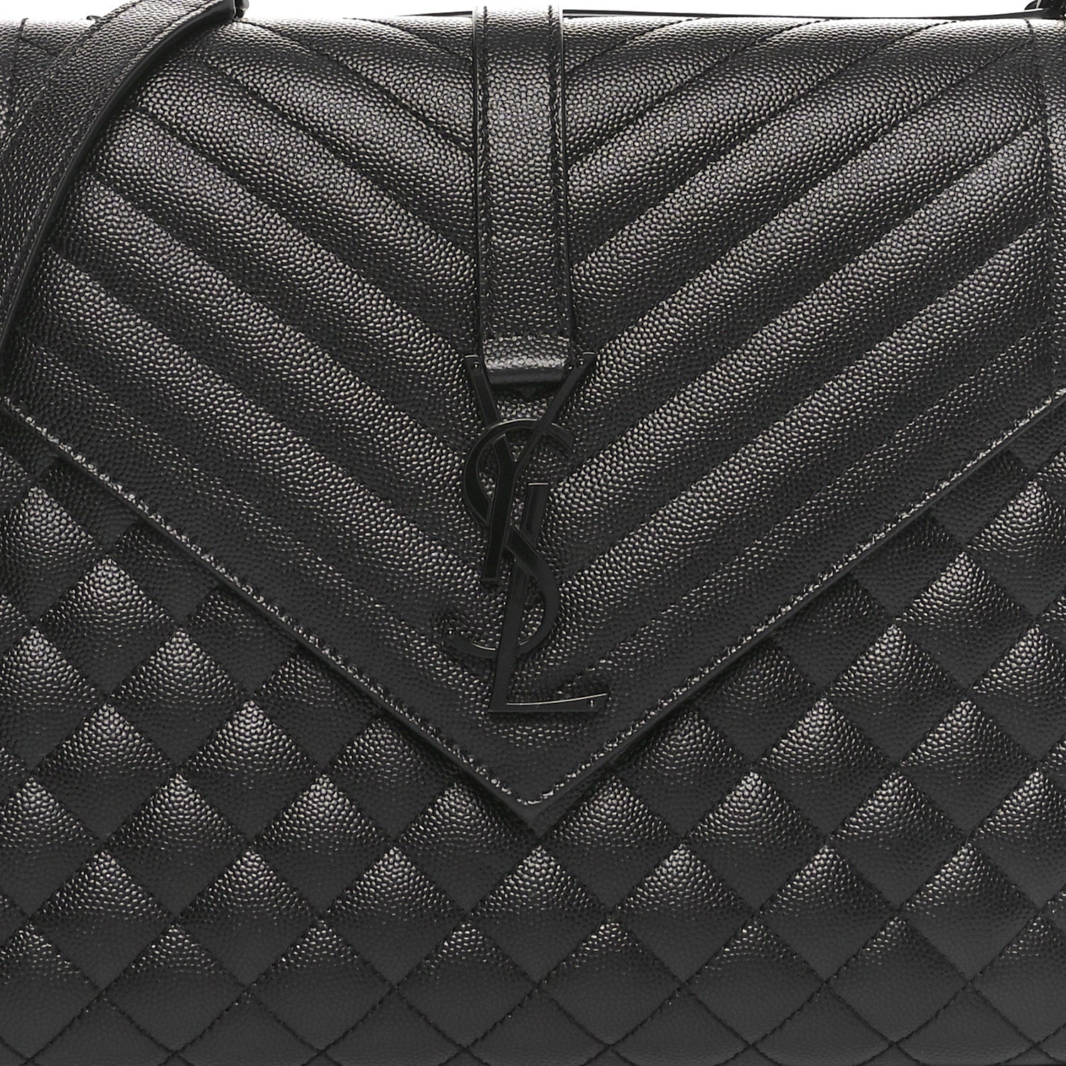 Saint Laurent Grain De Poudre Textured Mixed Matelasse Large Triquilt Monogram Monochrome Satchel Black 8 of 11