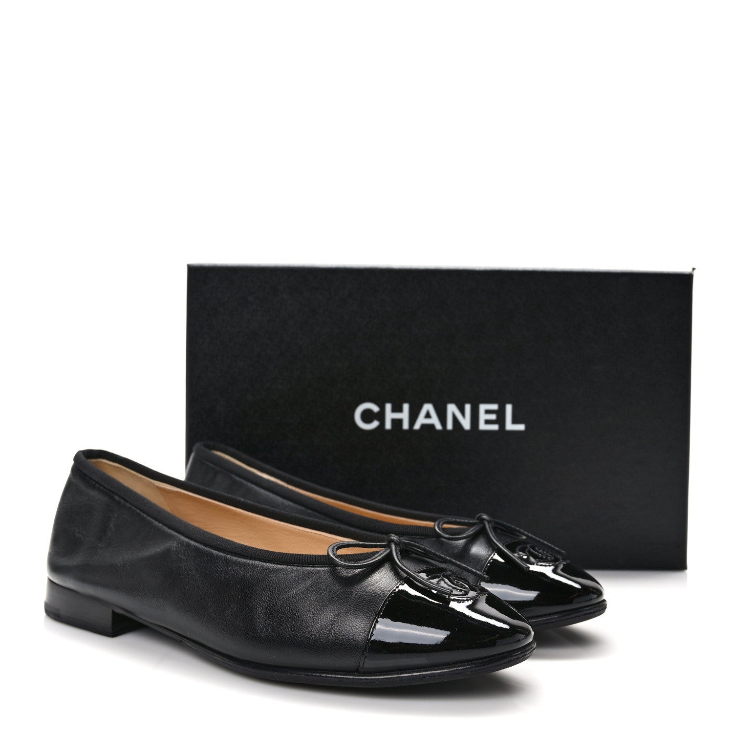Chanel Lambskin Patent CC Cap Toe Ballerina Flats 37.5 Black 9 of 9
