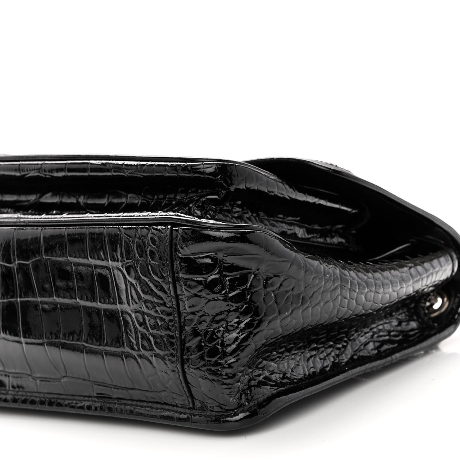 Saint Laurent Patent Crocodile Embossed Lambskin Monogram Medium Niki Chain Satchel Black 9 of 9