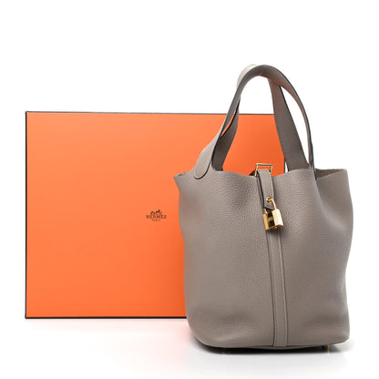 Hermes Taurillon Clemence Picotin Lock 22 MM Gris Asphalte 10 of 10