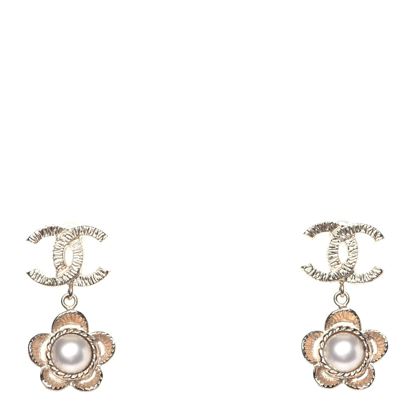 Pearl Camellia CC Drop Earrings Gold