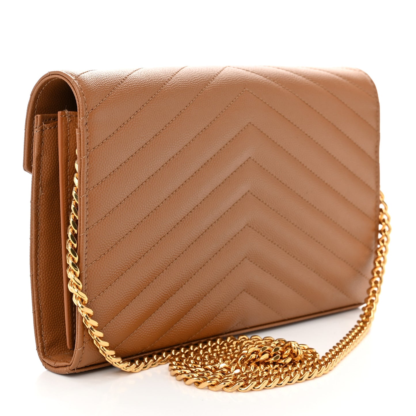 Grain De Poudre Matelasse Chevron Monogram Chain Wallet Natural Dark