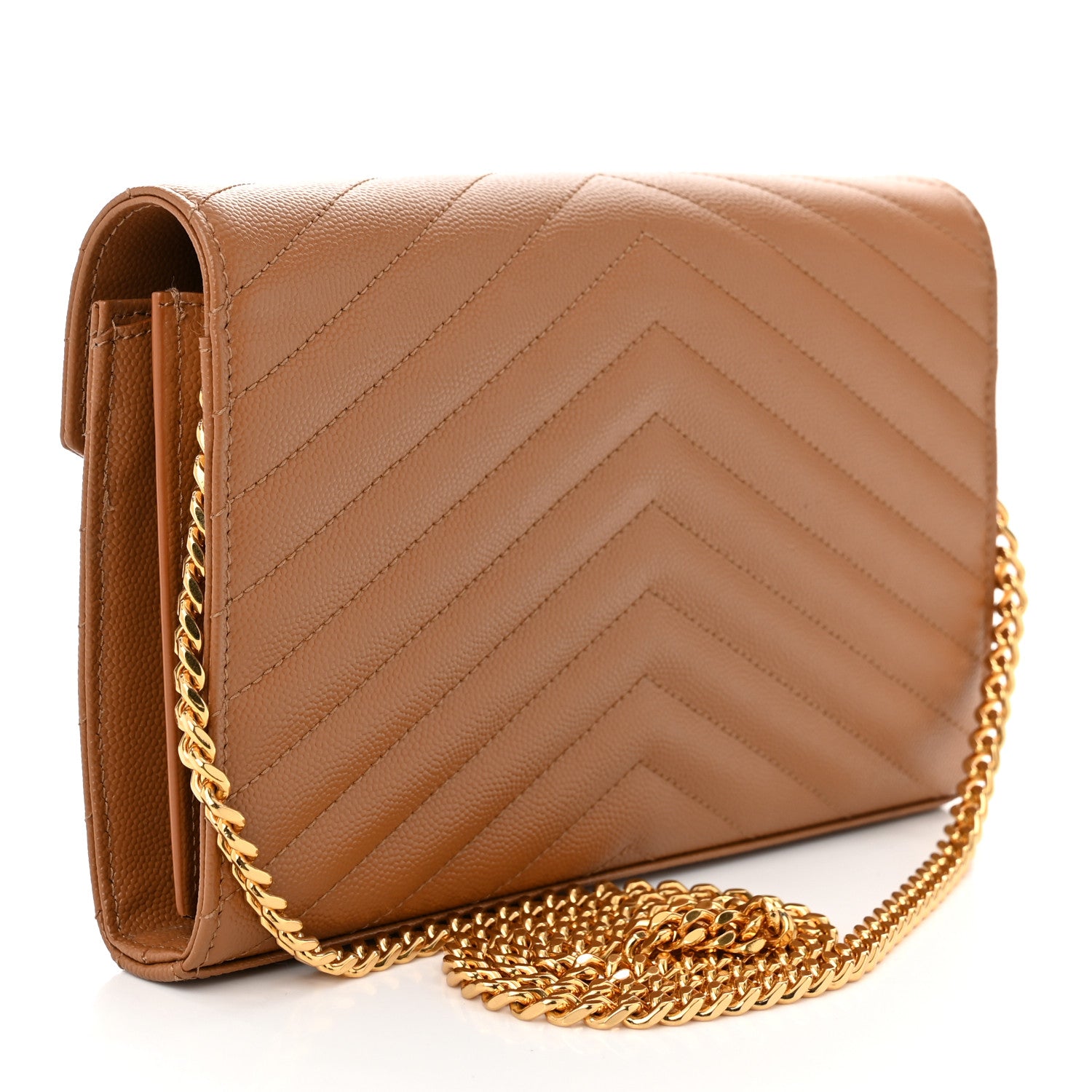Saint Laurent Grain De Poudre Matelasse Chevron Monogram Chain Wallet Natural Dark 3 of 12