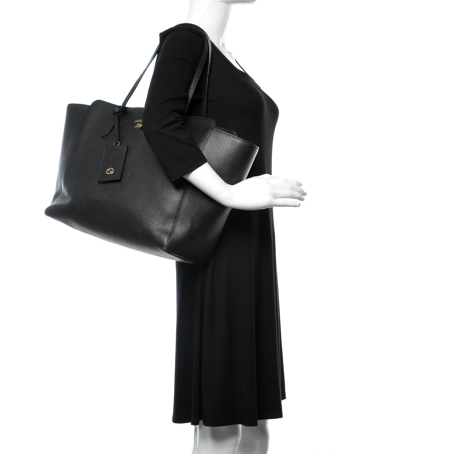 Pebbled Calfskin Medium Swing Tote Black