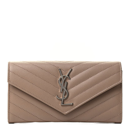 Saint Laurent Grain De Poudre Matelasse Chevron Monogram Flap Wallet Taupe 1 of 4