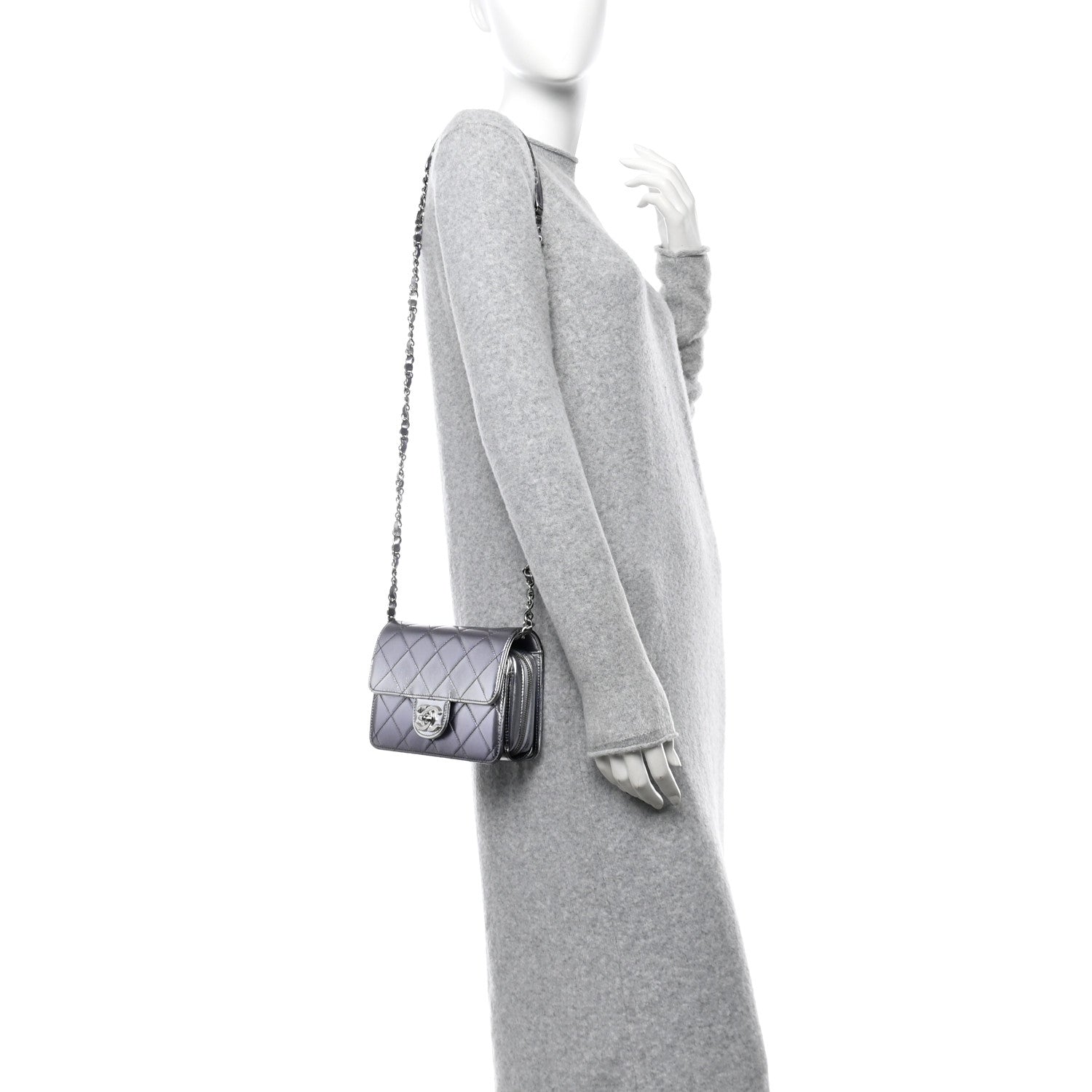Chanel Metallic Lambskin Like A Wallet Flap Silvery Black 2 of 10