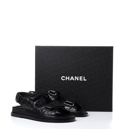 Chanel Lambskin Velcro Dad Sandals 37 Black 12 of 12