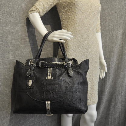 Fendi Calfskin Romano Selleria Villa Borghese Tote Black 2 of 10