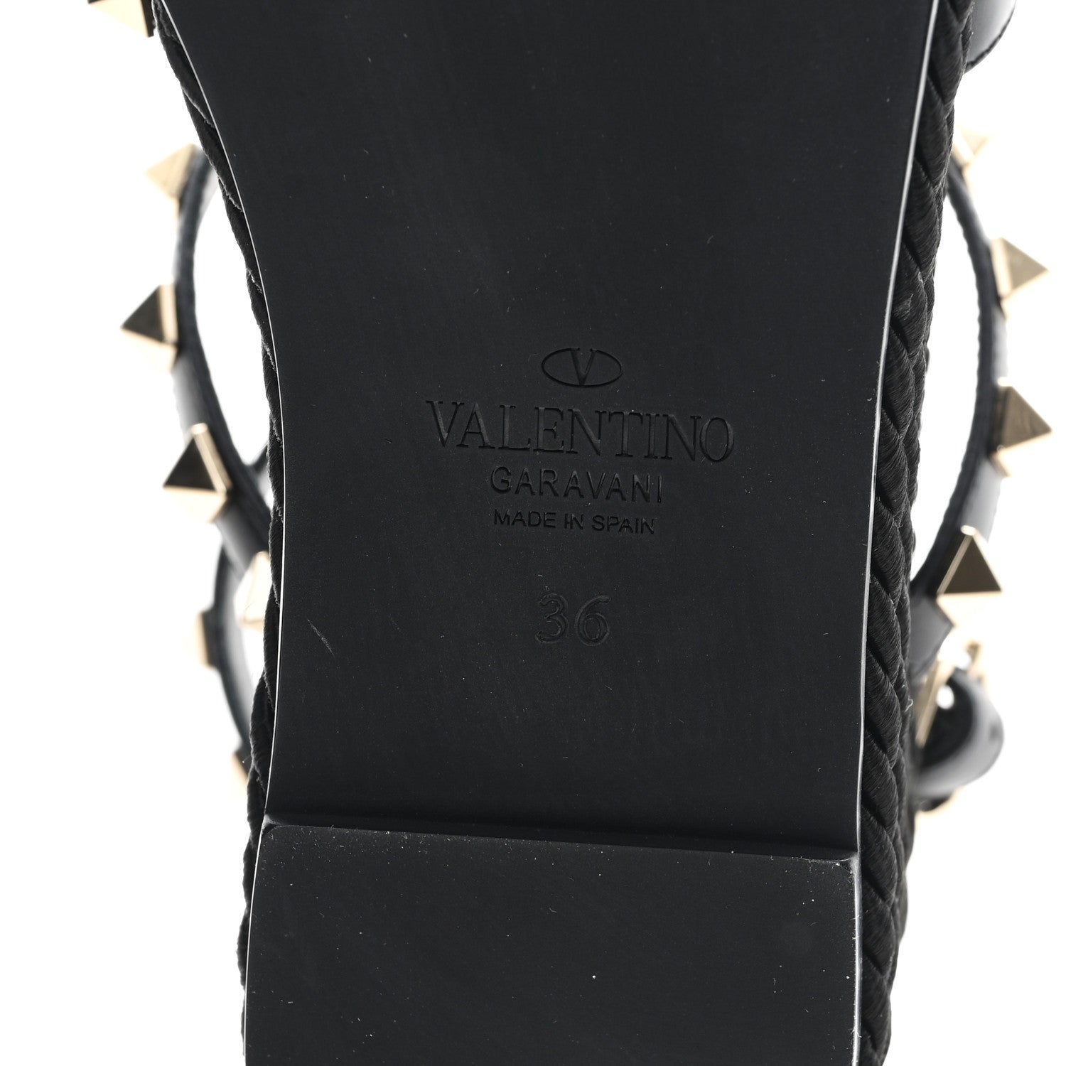 Valentino Garavani Calfskin Bedrock Rockstud Ankle Flat Sandals 36 Black 7 of 9