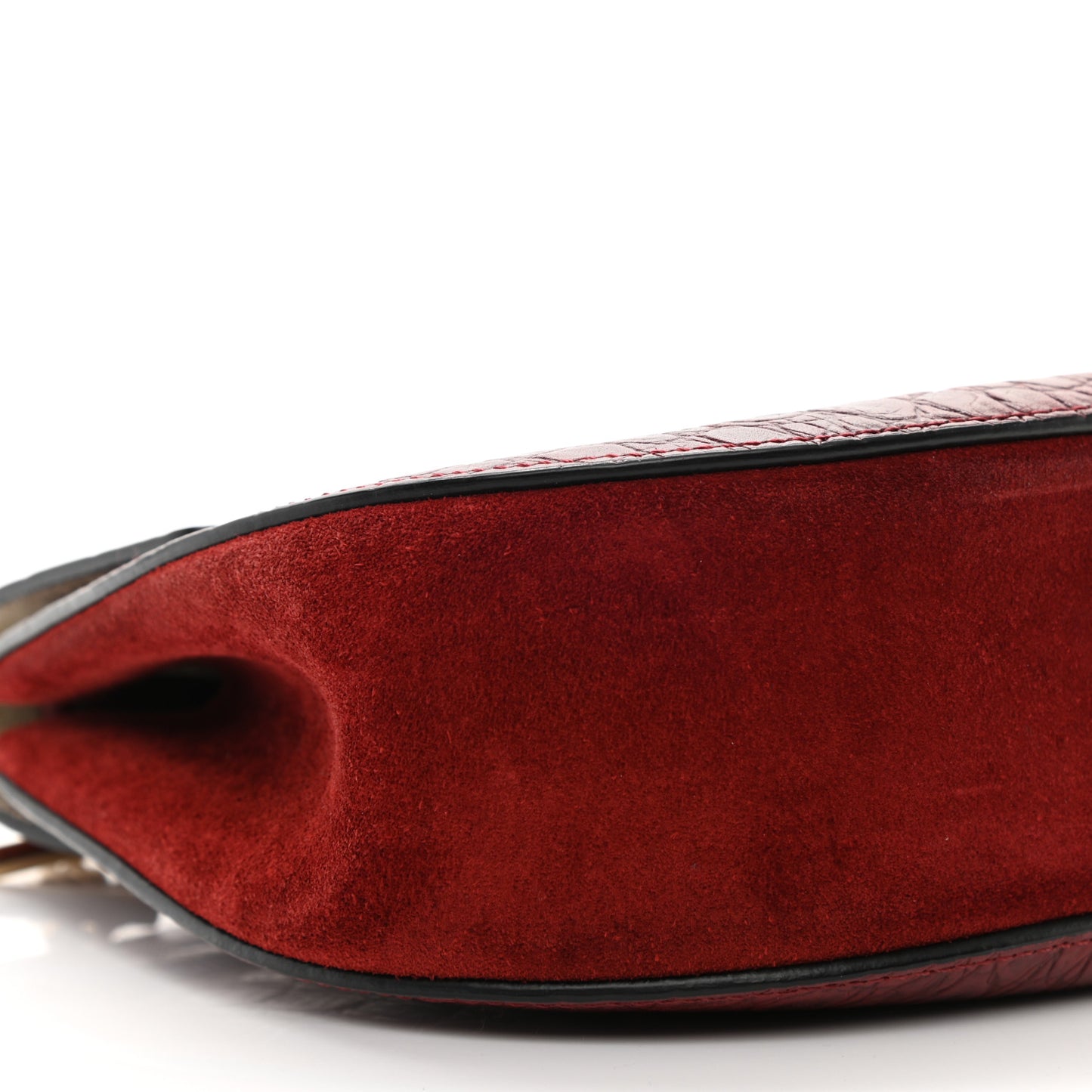 Calfskin Crocodile Embossed Drew Shoulder Bag Sienna Red