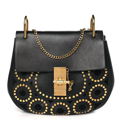 Chloe Calfskin Suede Studded Drew Shoulder Bag Black 1 of 8
