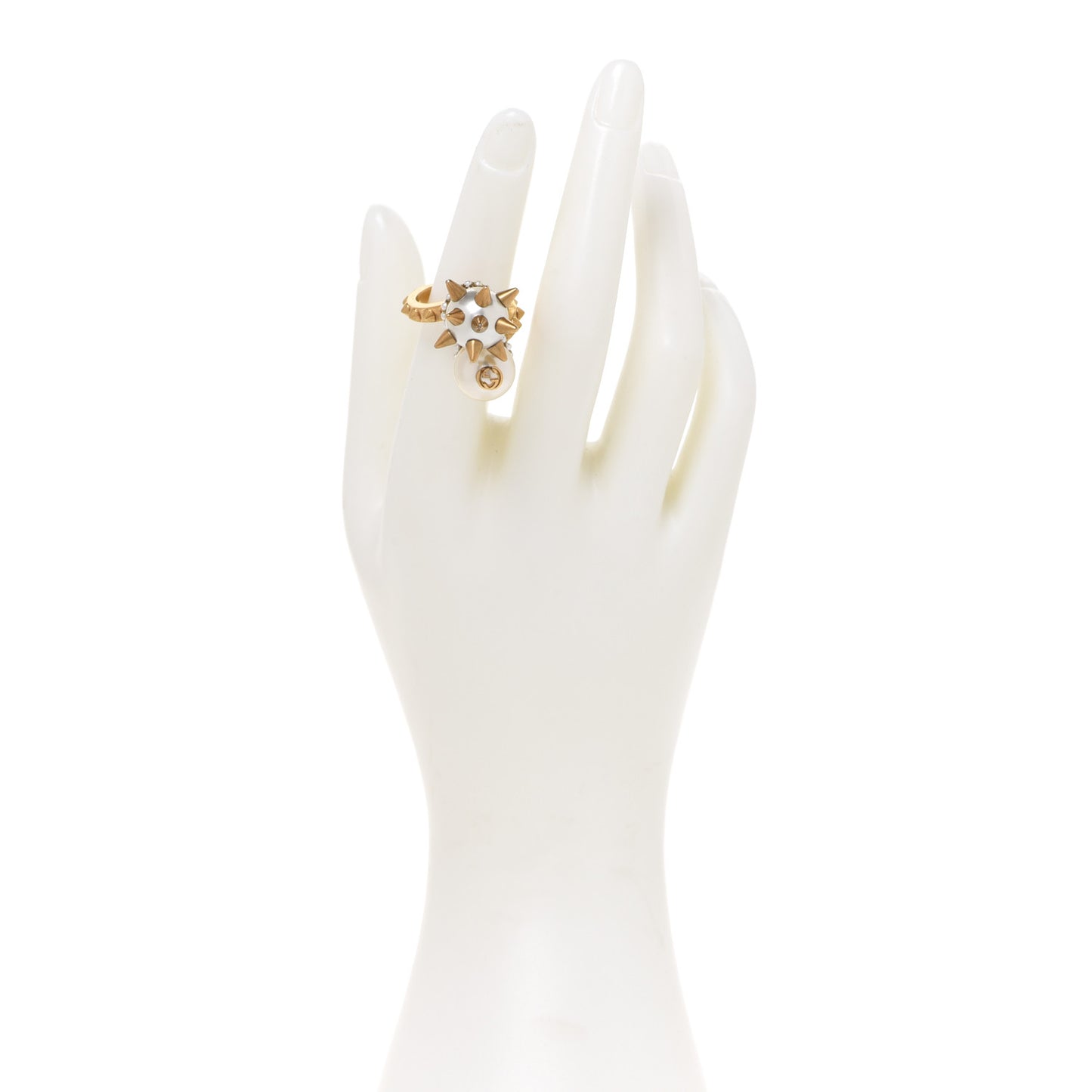 Metal Pearl Studded Ring S Aged Gold