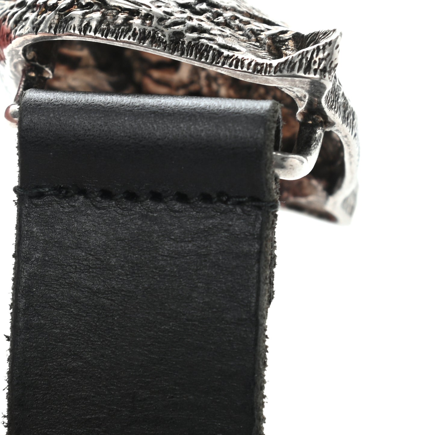 Calfskin Brass Feline Buckle Belt 100 40 Black