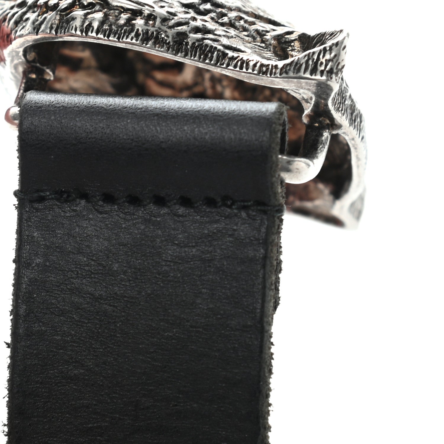 Gucci Calfskin Brass Feline Buckle Belt 100 40 Black 6 of 8