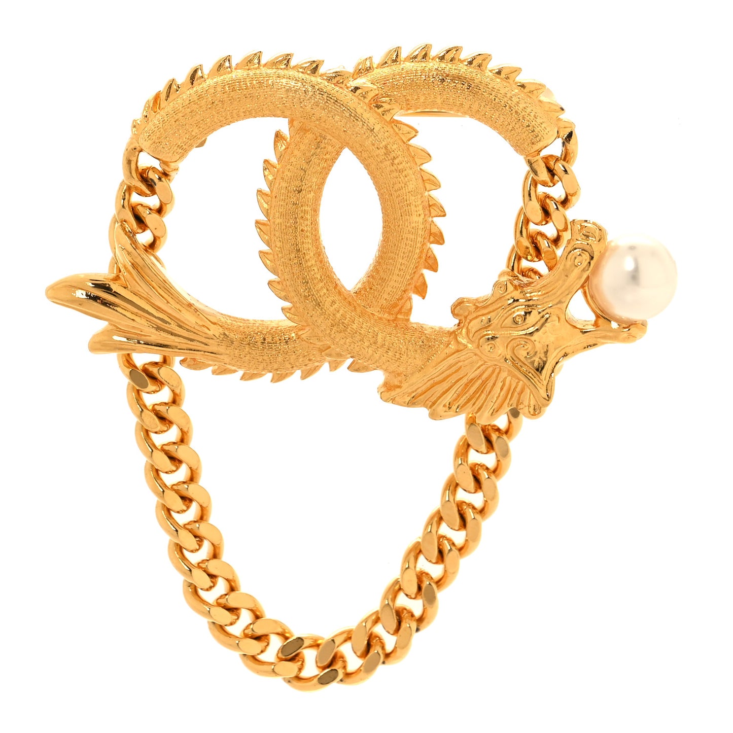 Chinese New Year Pearl Chain CC Brooch Gold