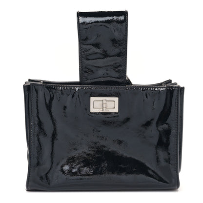 Chanel Patent Mademoiselle Lock Convertible Wrist Clutch Bag Black 3 of 11
