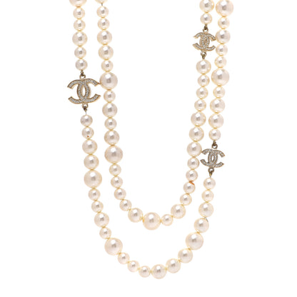 Chanel Graduated Pearl Crystal CC Long Necklace Gold 1 of 5