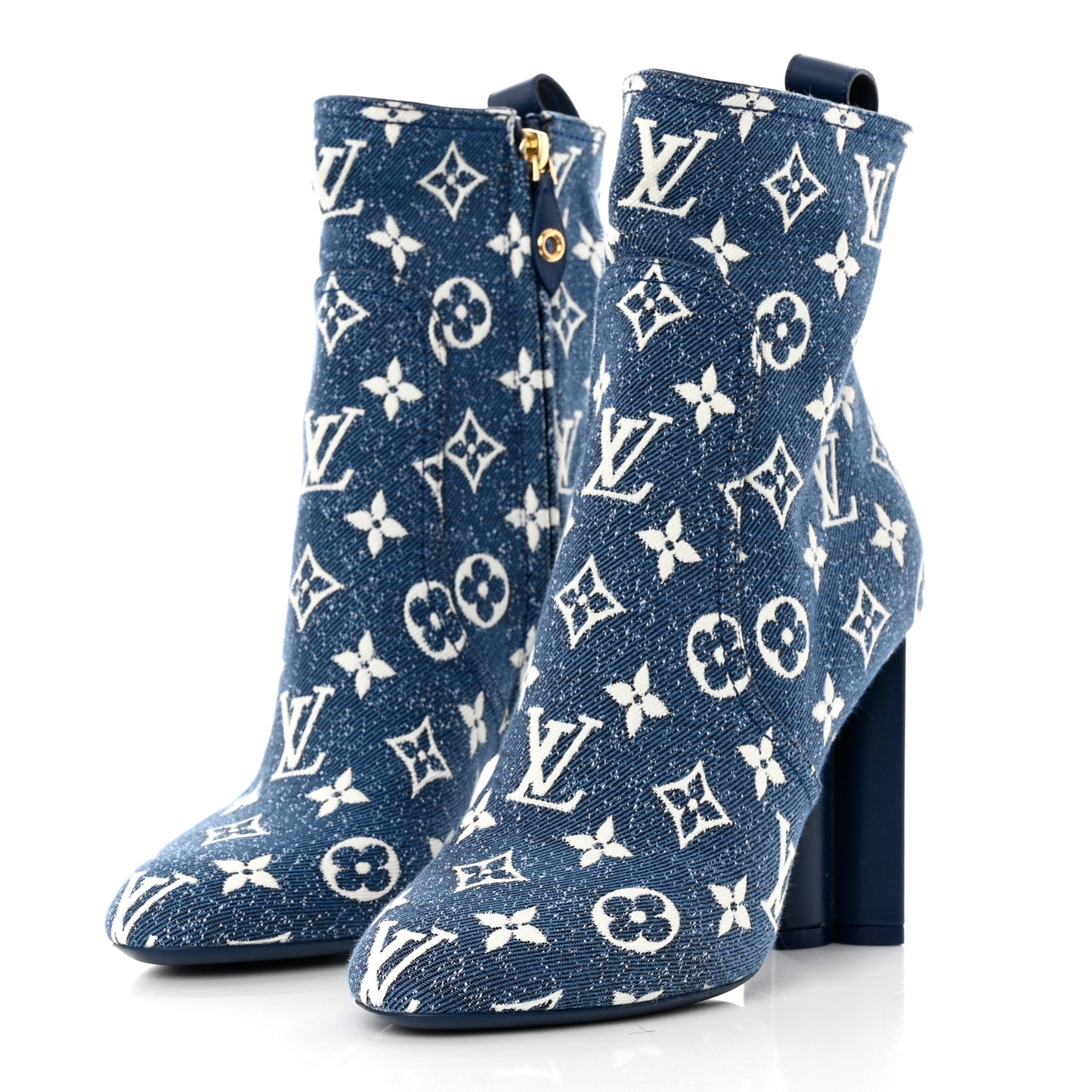 Denim Monogram Silhouette Ankle Boots 37 Navy Blue