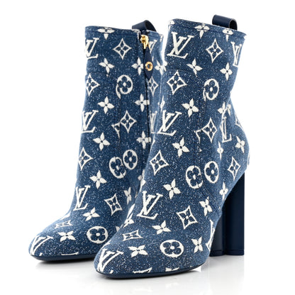 Louis Vuitton Denim Monogram Silhouette Ankle Boots 37 Navy Blue 3 of 8