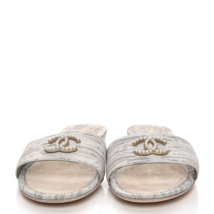 Chanel Lizard Pearl CC Sandals 37.5 Grey White 2 of 9