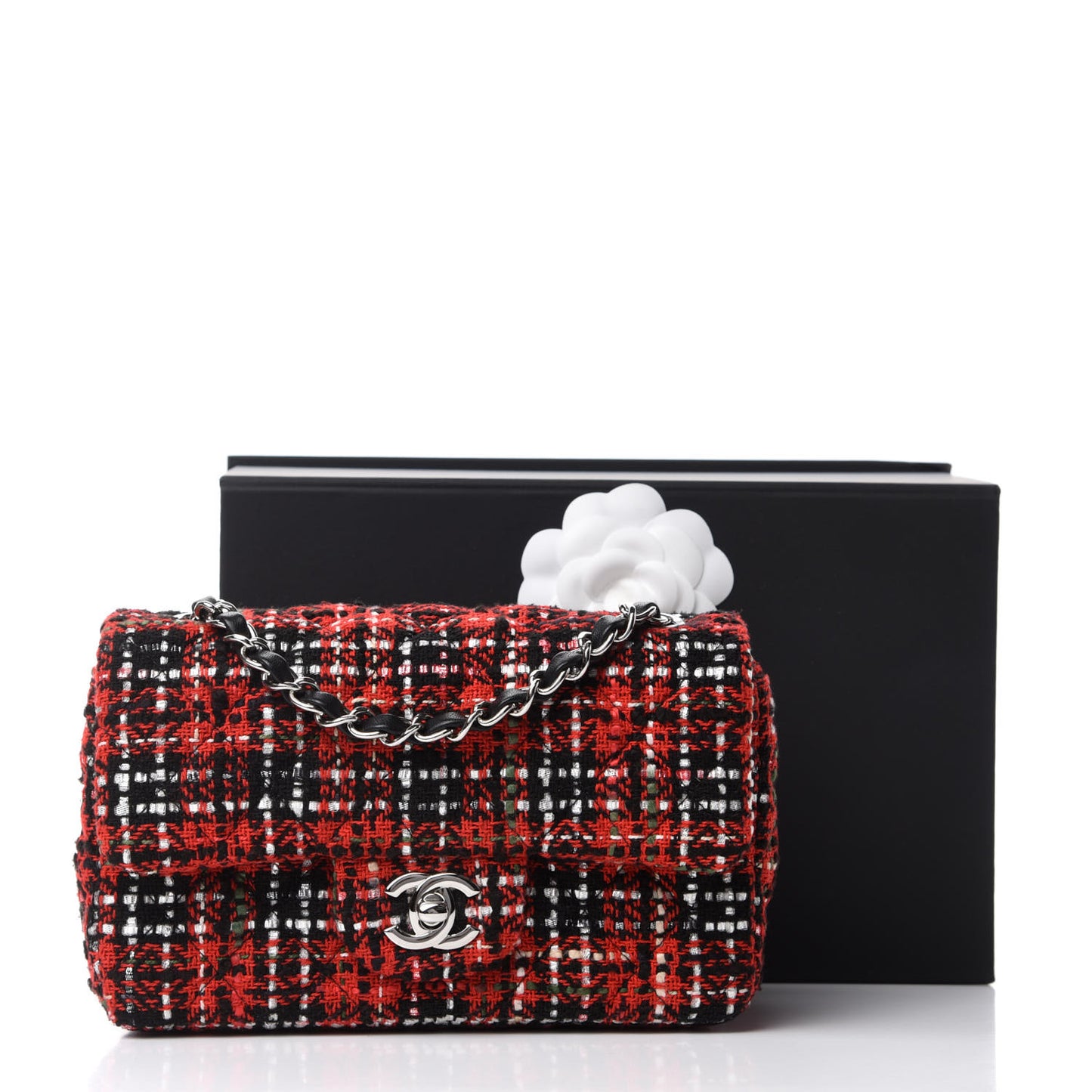 Tweed Quilted Mini Rectangular Flap Red Navy