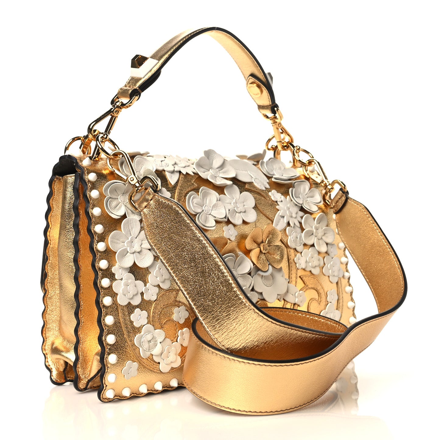 Metallic Calfskin Wonder Monster Kan I Shoulder Bag Gold