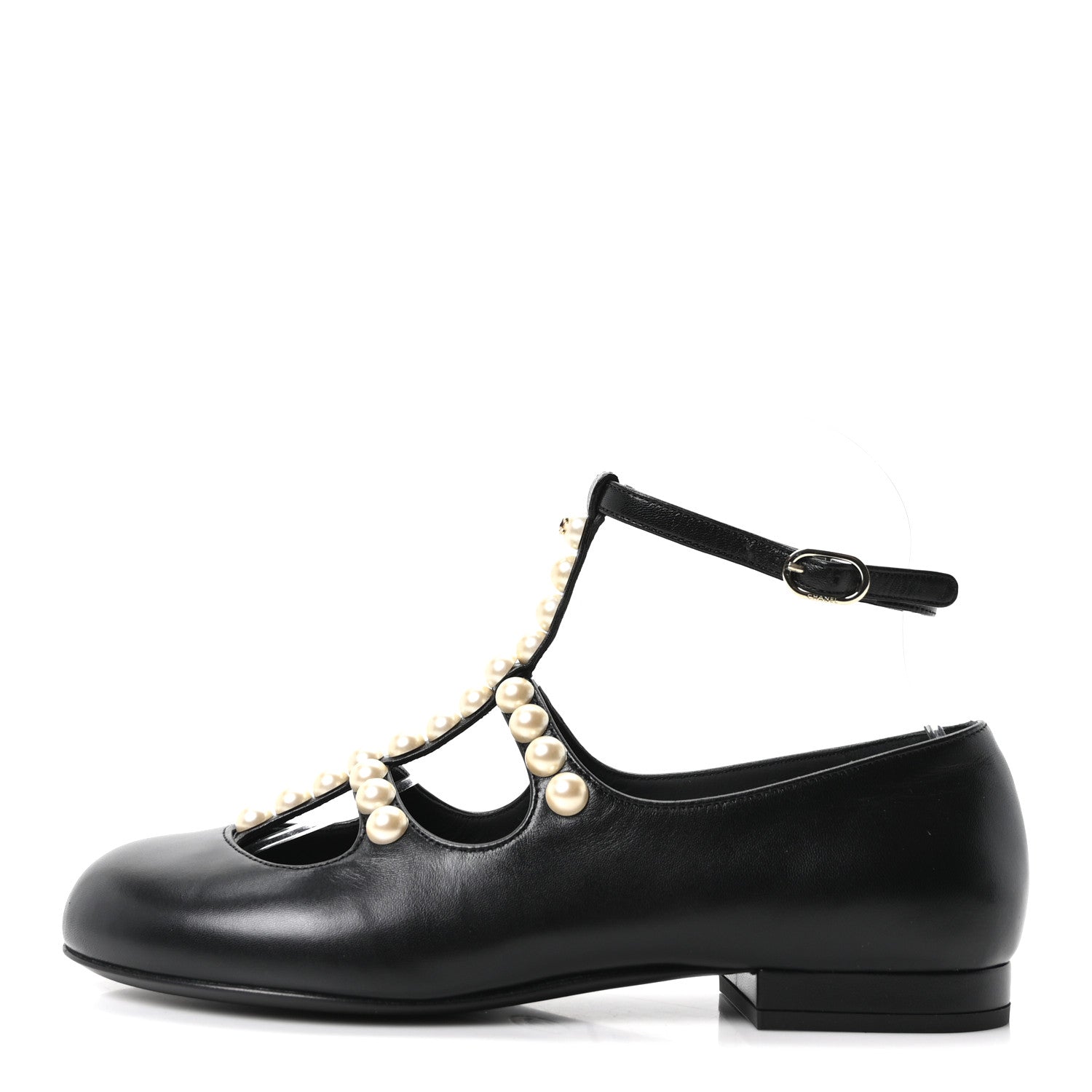 Chanel Goatskin Pearl Mary Janes Flats 35 Black 1 of 10