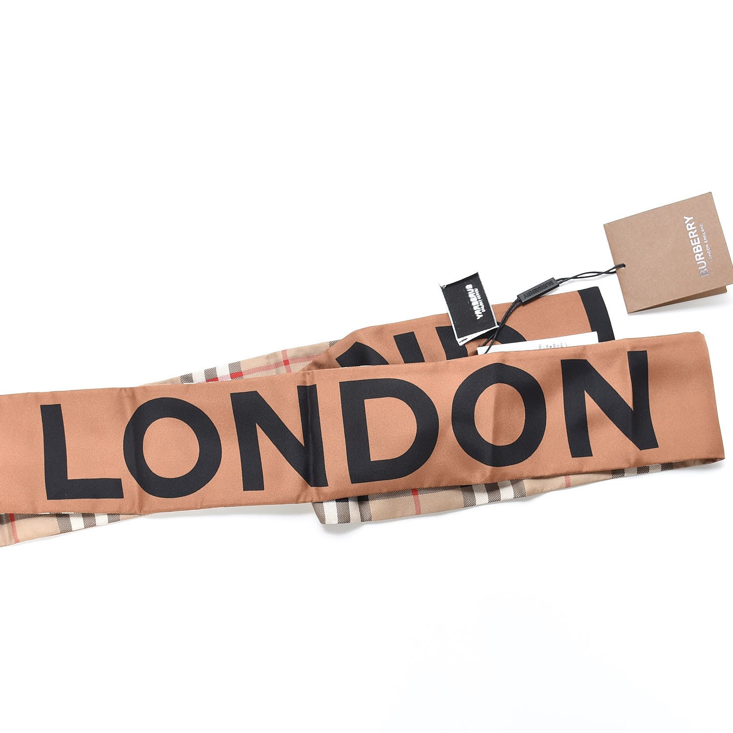 Burberry Silk Vintage Check Logo Print Skinny Scarf Archive Beige 6 of 7