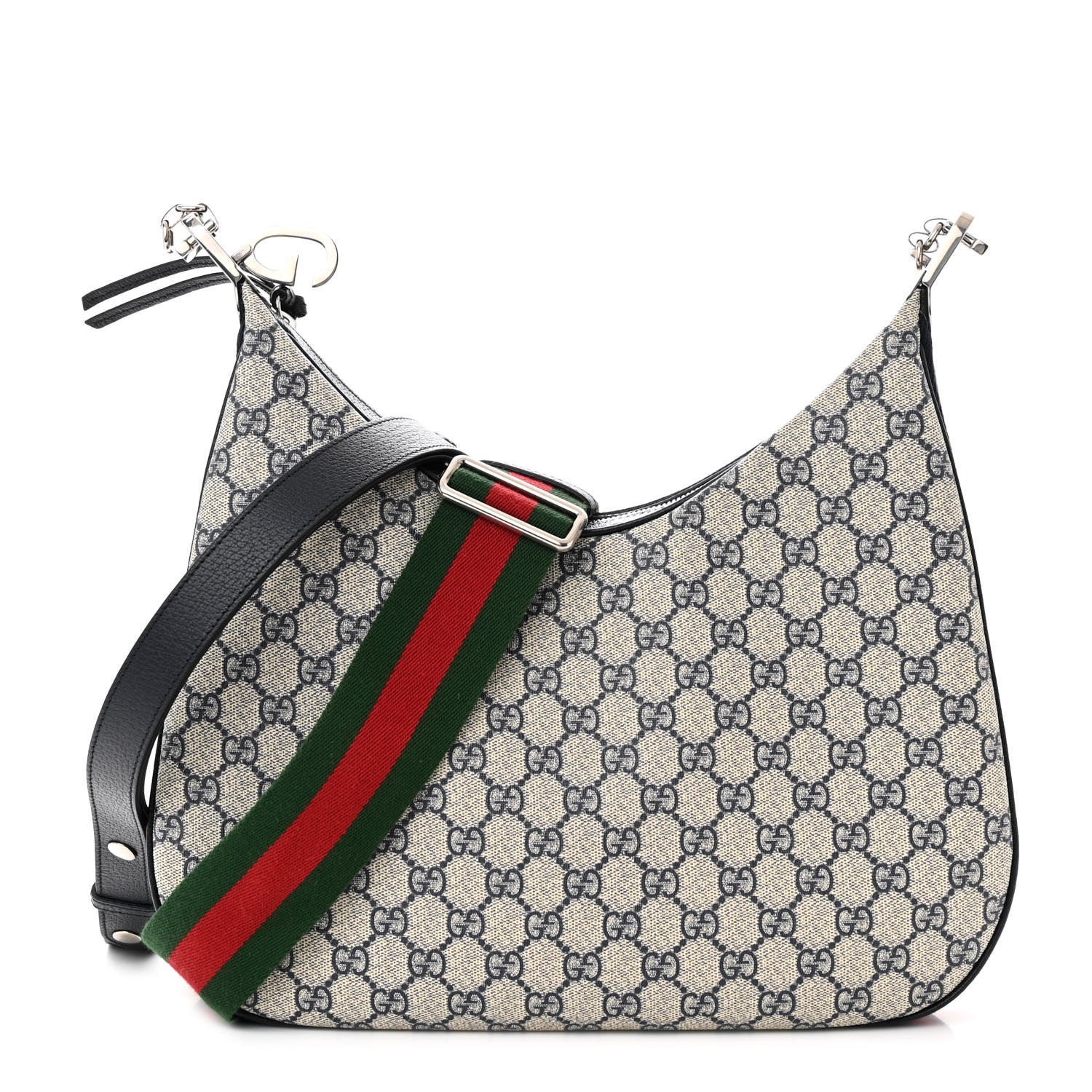 Gucci GG Supreme Monogram Textured Calfskin Web Large Attache Shoulder Bag Beige Blue 1 of 11
