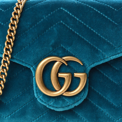 Gucci Velvet Matelasse GG Marmont Chain Wallet Pavone Cyan 8 of 8