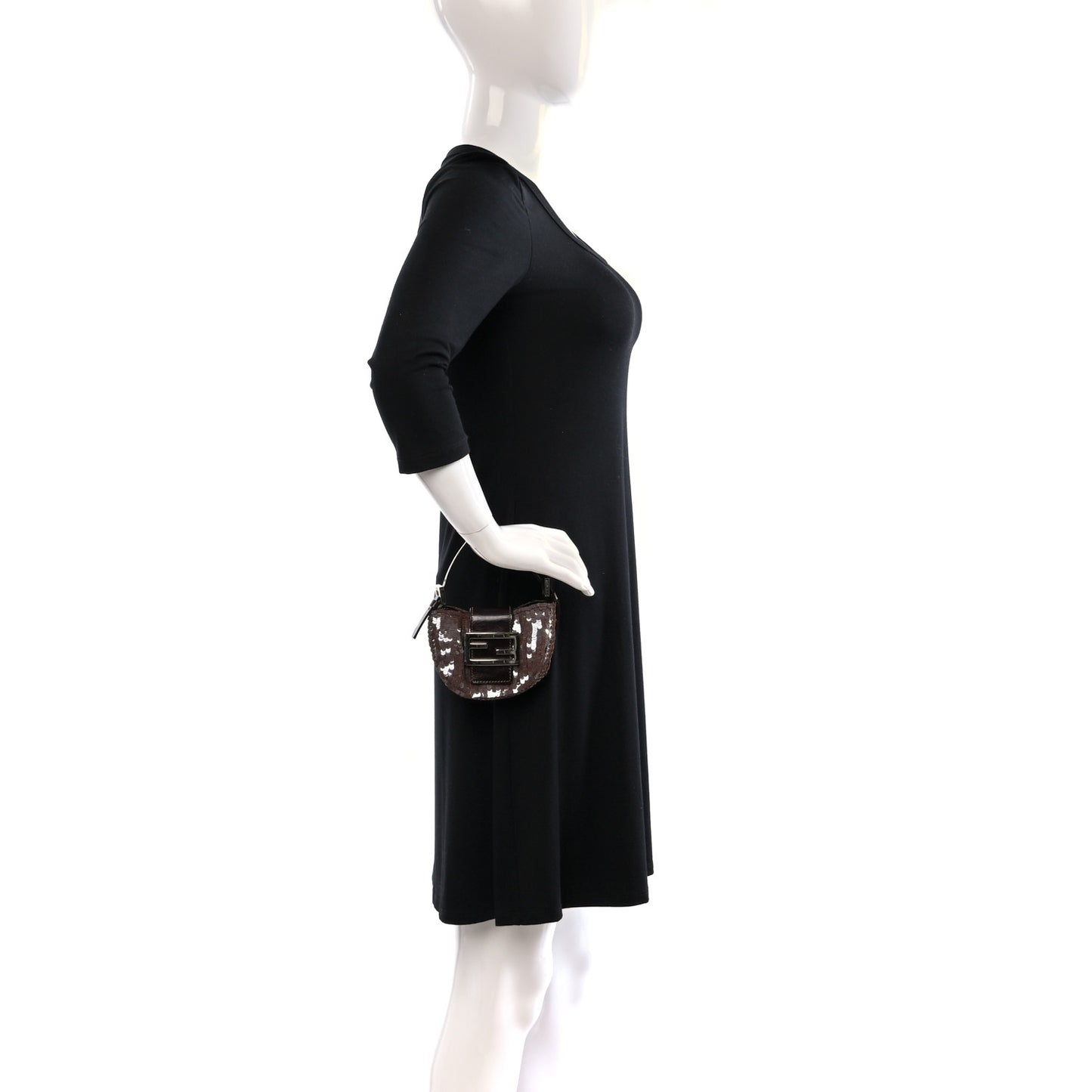 Sequin Paillettes Mini Half Moon Baguette Brown