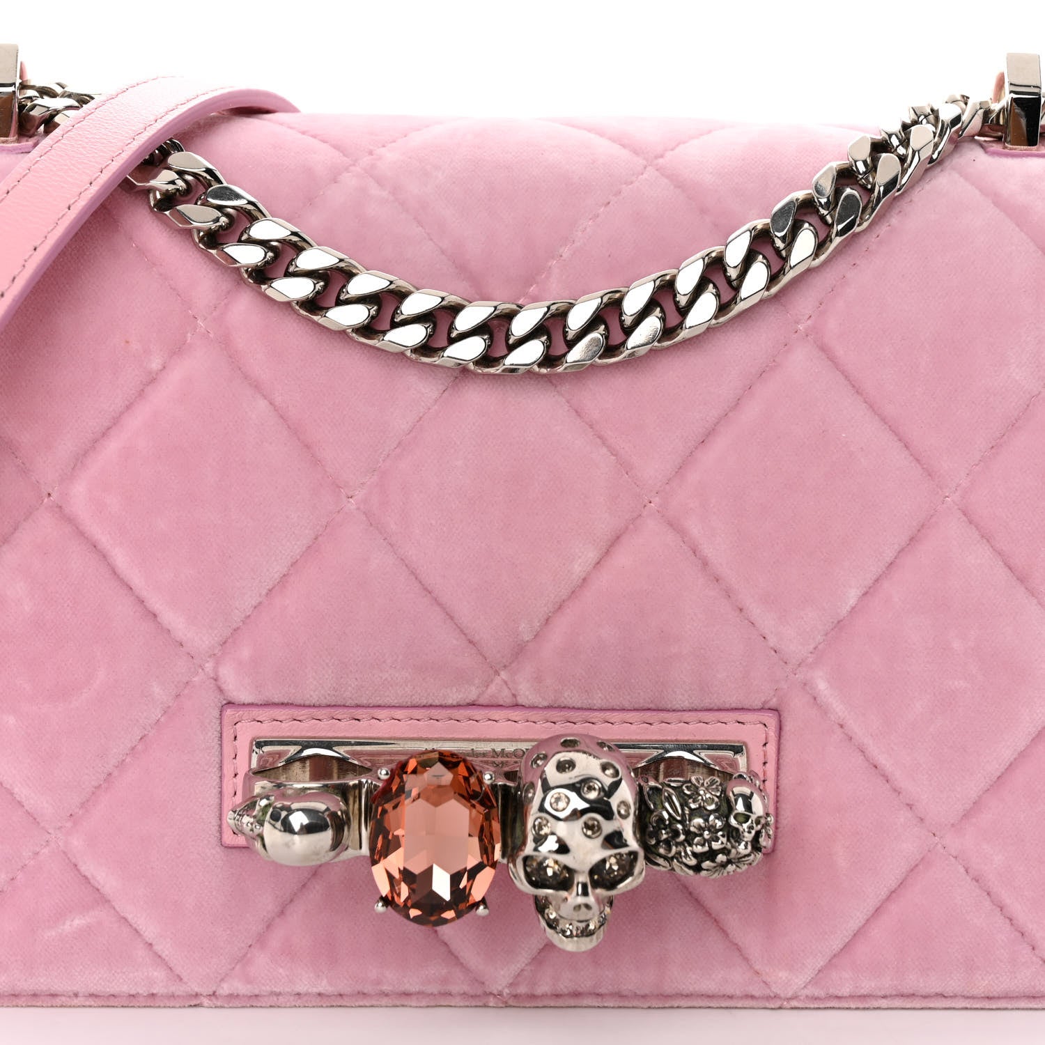 Alexander McQueen Velvet Quilted Knuckle Duster Shoulder Bag Pink 7 of 9