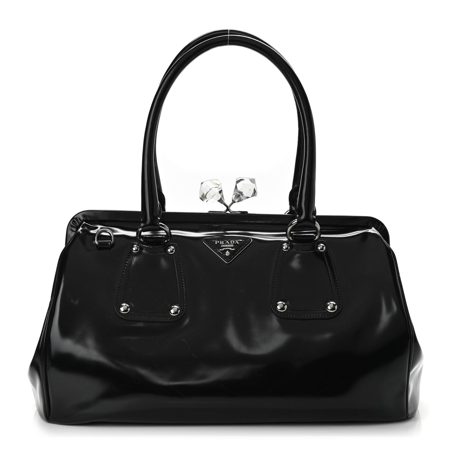 Vernice Kisslock Satchel Black