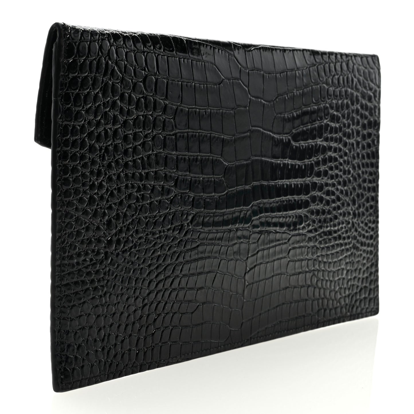 Calfskin Crocodile Embossed Uptown Monogram Clutch Black