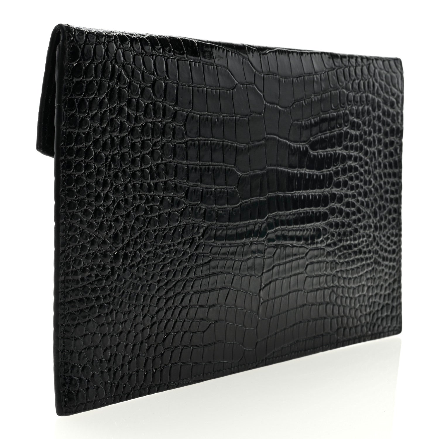 Saint Laurent Calfskin Crocodile Embossed Uptown Monogram Clutch Black 3 of 6
