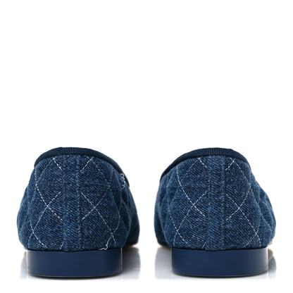 Chanel Washed Denim Quilted Cap Toe CC Ballerina Flats 38 Blue 6 of 12
