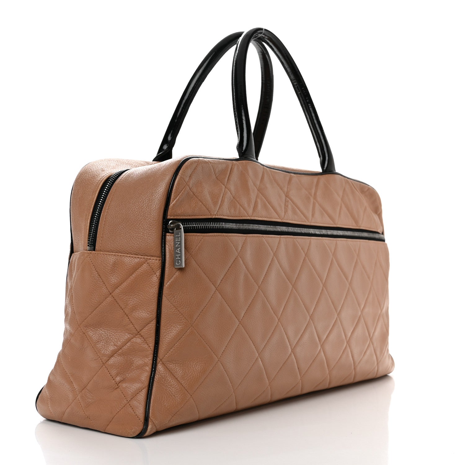 Chanel Caviar Patent Quilted Large Bowler Bag Beige Black 3 of 19