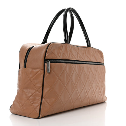 Chanel Caviar Patent Quilted Large Bowler Bag Beige Black 3 of 19