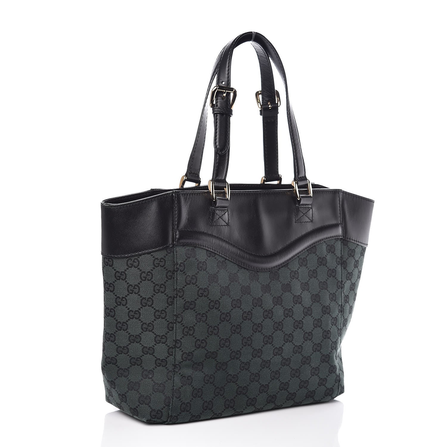 Gucci Monogram Crest Tote Green Black 3 of 9