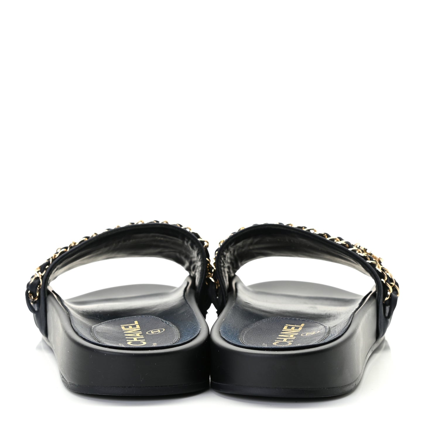 Satin Canvas Chain Slides Sandals Flats 38 Marine
