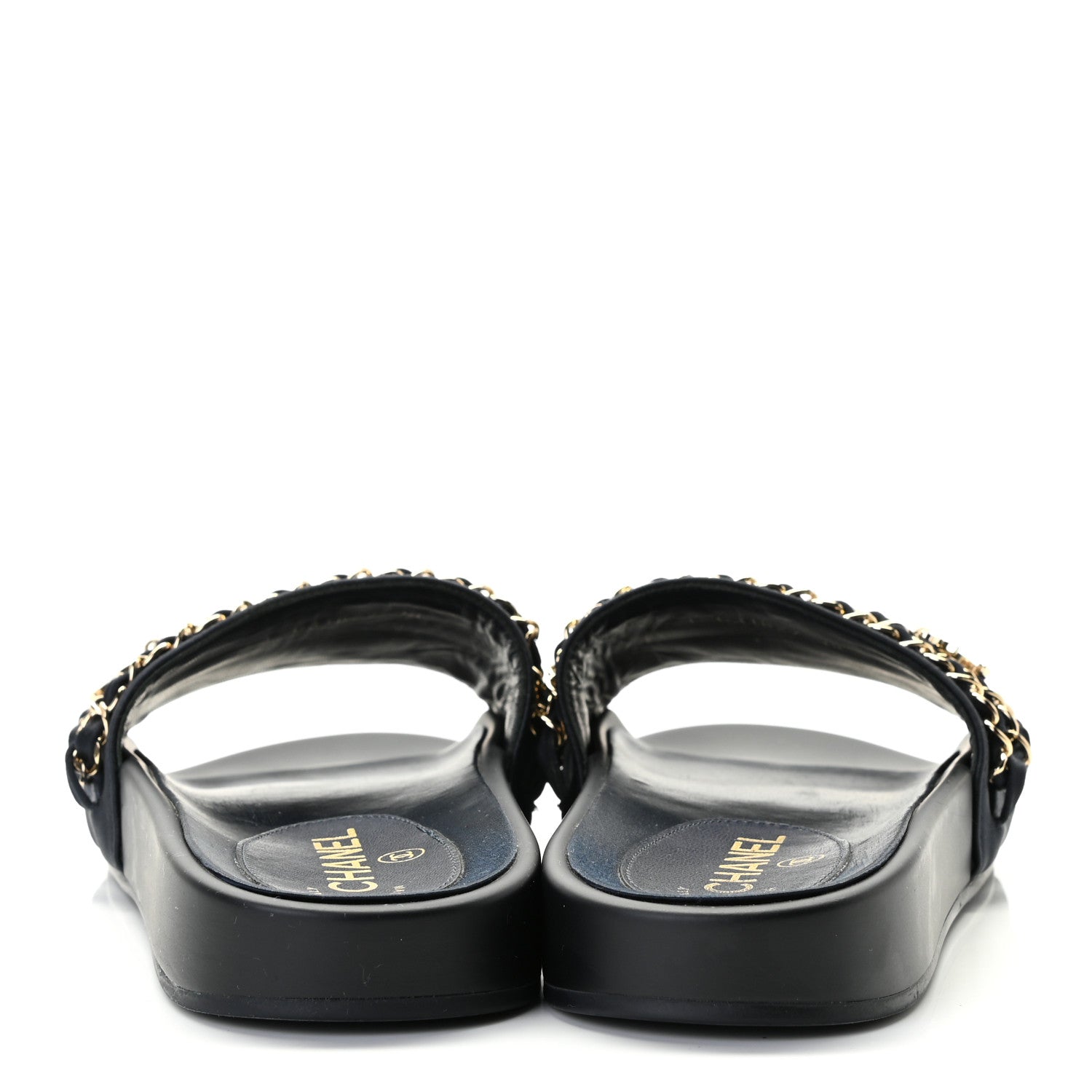 Chanel Satin Canvas Chain Slides Sandals Flats 38 Marine 4 of 8