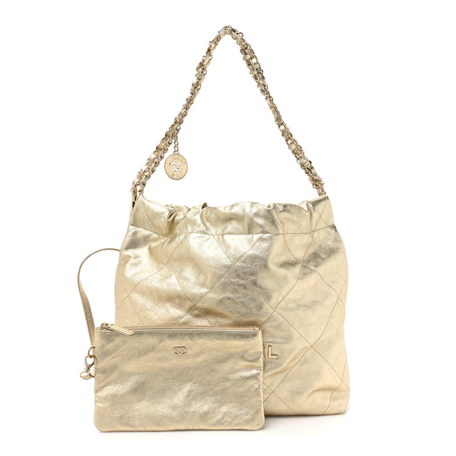 Chanel Metallic Calfskin Quilted Small Chanel 22 Light Gold 3 of 11