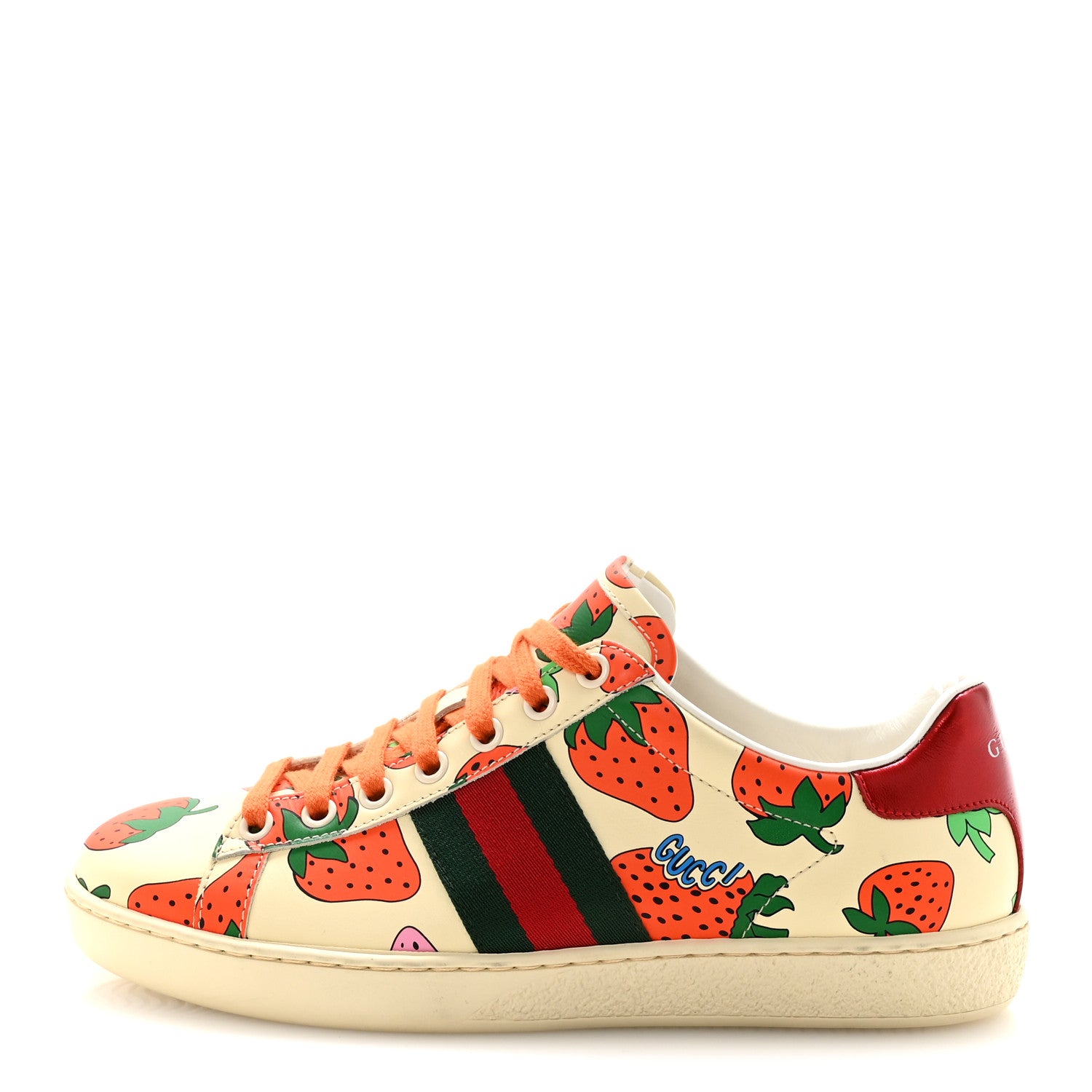 Gucci Calfskin Web Strawberry Print Womens Ace Sneakers 37 Ivory Red Green 1 of 10