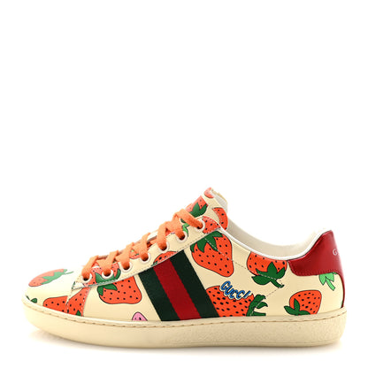 Gucci Calfskin Web Strawberry Print Womens Ace Sneakers 37 Ivory Red Green 1 of 10
