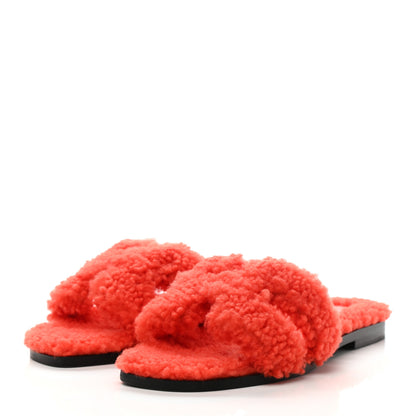 Hermes Woolskin Oran Sandals 37.5 Orange 3 of 8